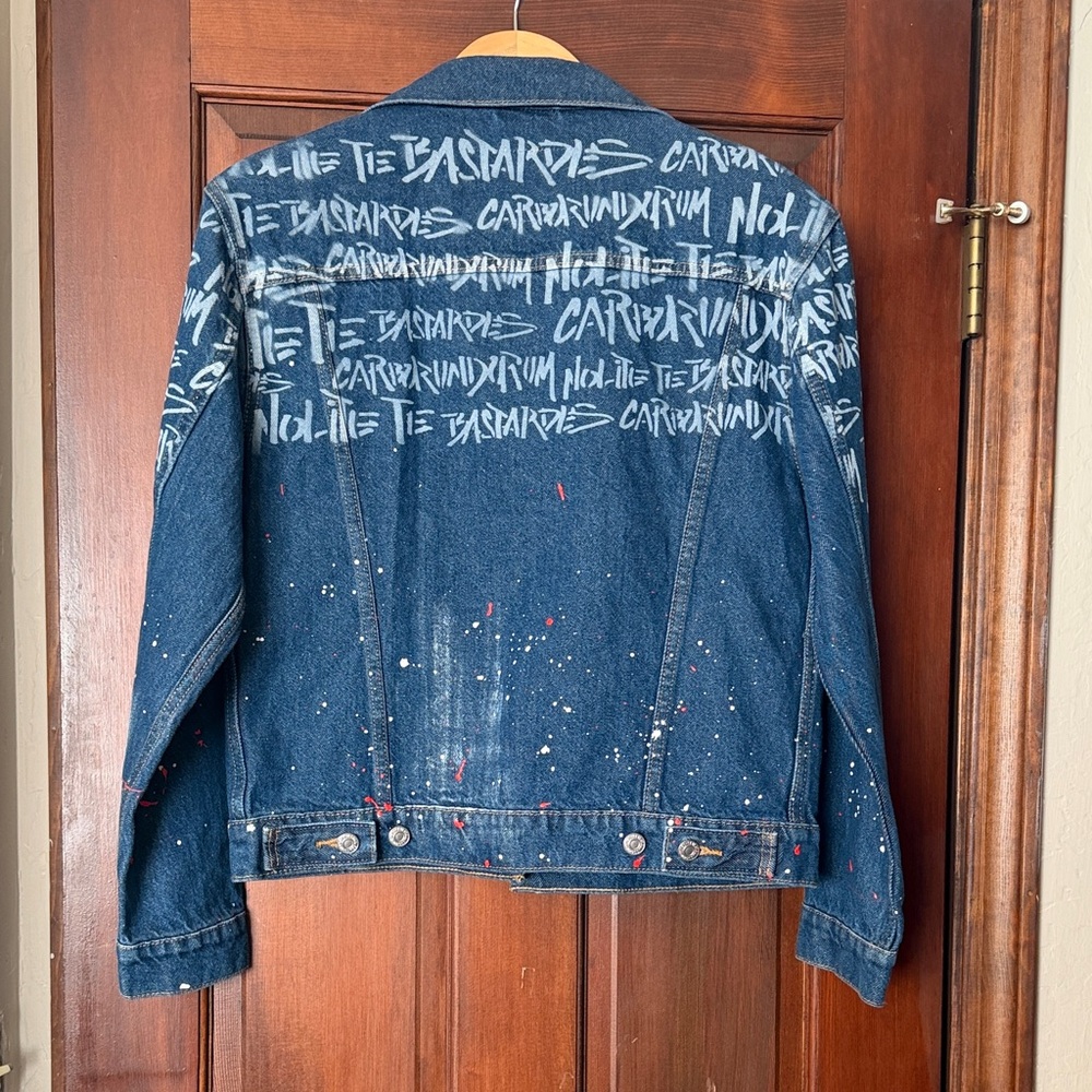 Levi's Blue Jean Jacket with White and Red Accents